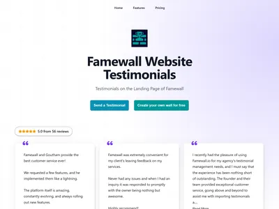 Grid with Gradient Wall of Fame page: centered headline and buttons on a lavender gradient above quote cards