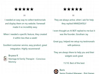 Quote Text testimonial widget: centered green quotes under black star ratings